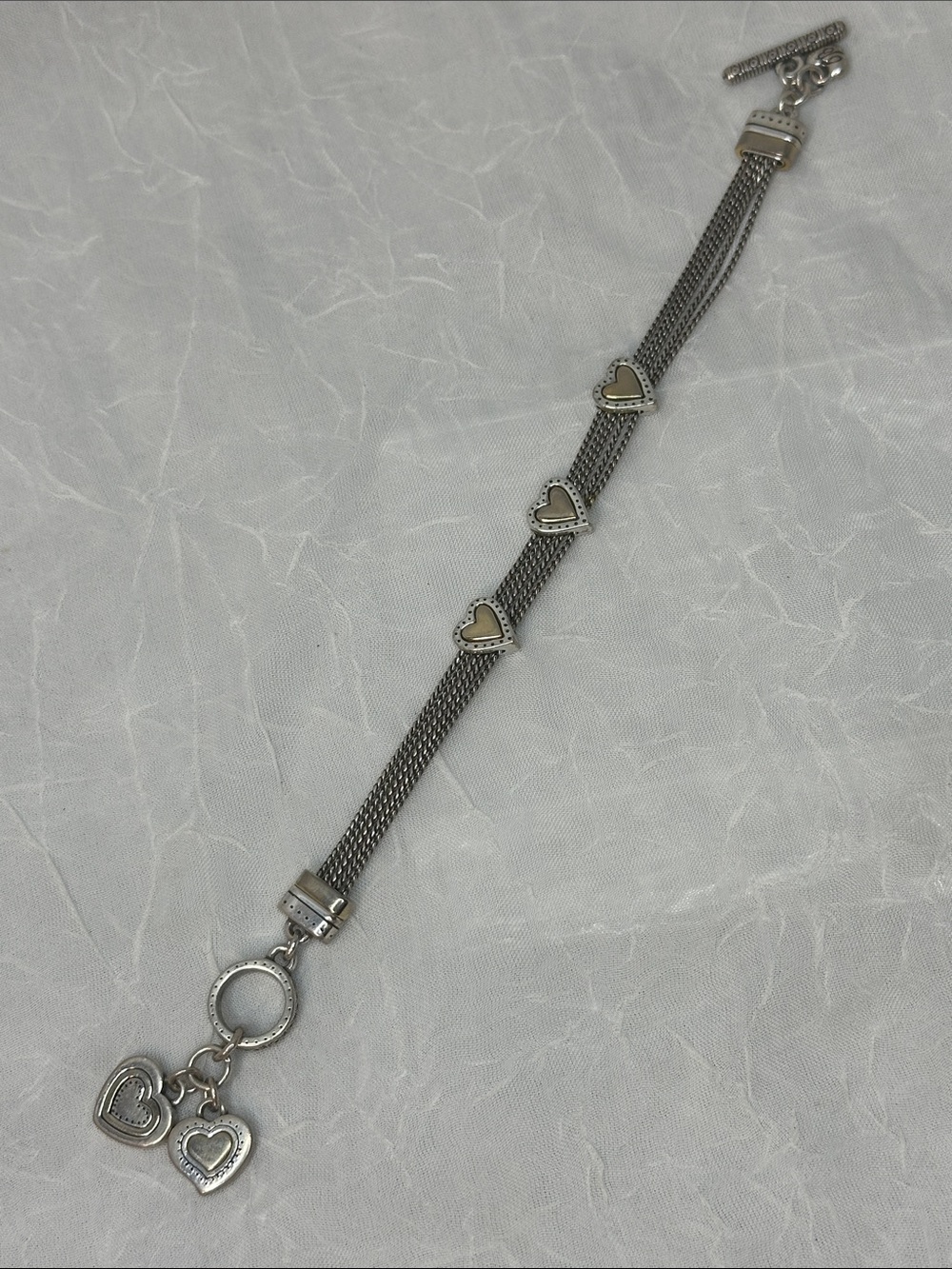 Brighton Silver Heart Link Multi-Row Bracelet